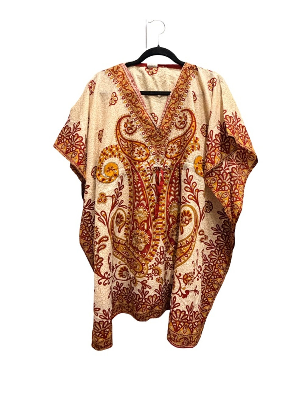 ASHA Boho Paisley V-Neck Tunic Kaftan - Cream with Rust & Mustard Size 36